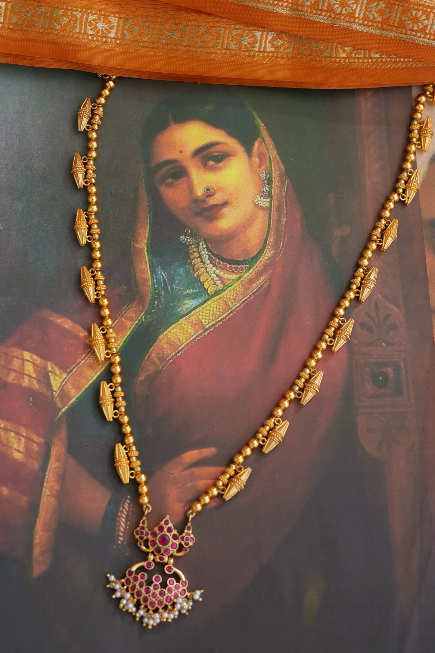 Kalyani Vintage Long Necklace 92.5 Silver With Gold Plating