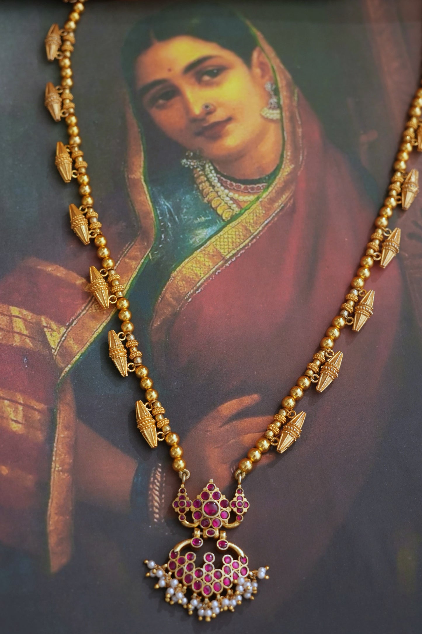 Kalyani Vintage Long Necklace 92.5 Silver With Gold Plating