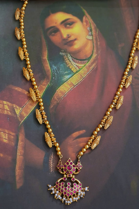 Kalyani Vintage Long Necklace 92.5 Silver With Gold Plating