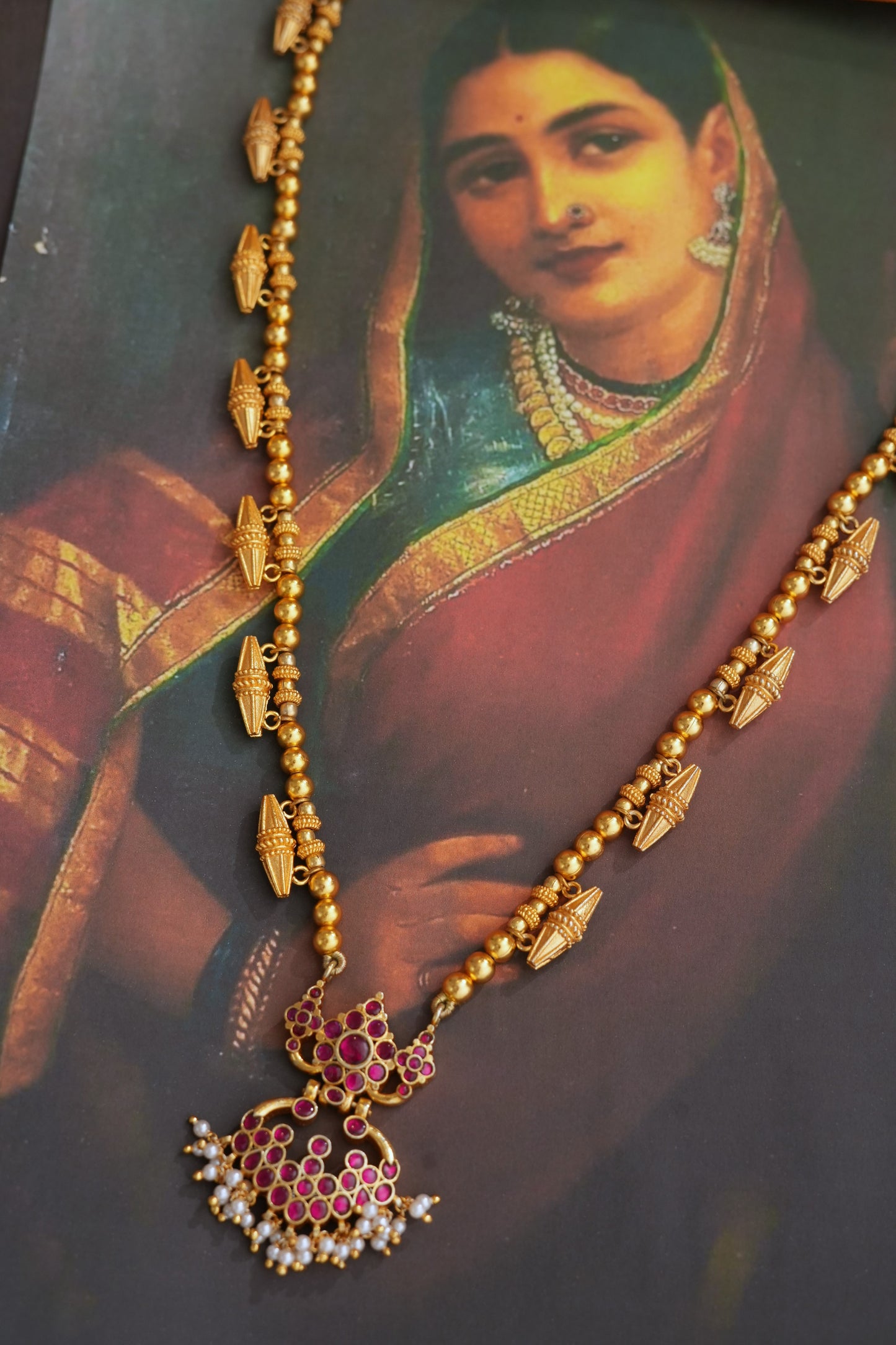 Kalyani Vintage Long Necklace 92.5 Silver With Gold Plating